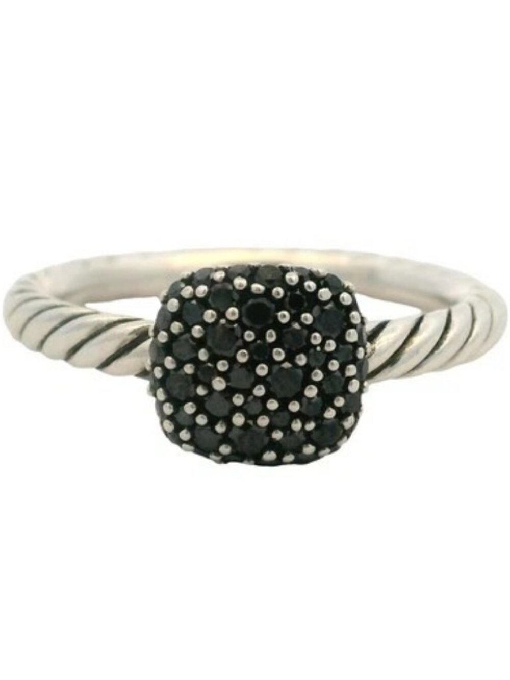 David Yurman 925 Sterling Silver Black Diamond Petite Cluster Cable Ring Size 6